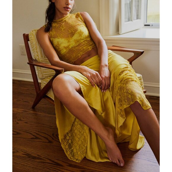 Free People Yellow Lace Chemise & Slip - Picture 2 of 9
